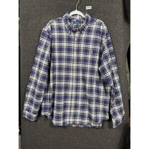 Polo Ralph Lauren Shirt Mens 2XL Blue White Plaid Classic Fit Button Down Cotton